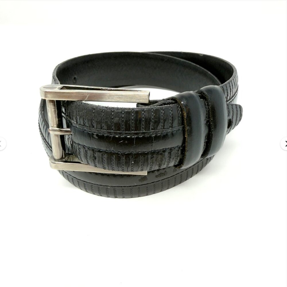 Remo Tulliani‎ Genuine Leather Belt Silver Buckle Black Size 32